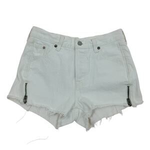 Levis Altered 501 Shorts White Button Fly Fringe Hem Women's 25